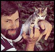 Bruce, the author, and Pixie, the kitten